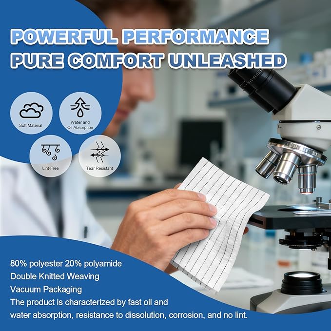 Anti-Static Microfiber Wipes 9"x9"(100 Pcs,Class 100, 200GSM) Lint Free Cloths Reusable Special ESD protection design is suitable for protecting sensitive electronic components and tools