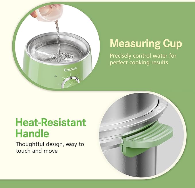 Hard Boiled Egg Cooker - CACHOO 14-Egg Rapid Stainless Steel Egg Boiler with 30-Min Timer & Auto Shut Off, Compact Electric Vegetable Steamer for Cooking, Dishwasher Safe, Retro Green