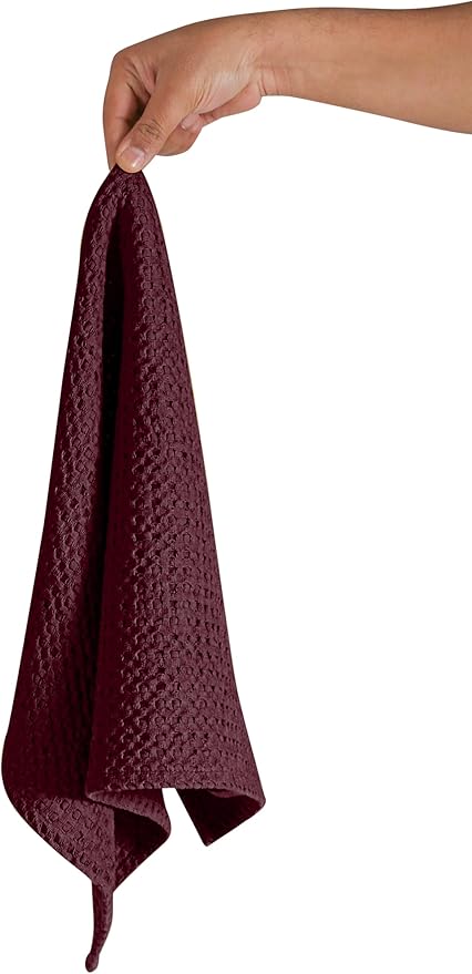 Native Fab 100% Cotton Premium Waffle Kitchen Towels, 4 Pack, 16" x 26", Super Absorbent Reusable Cleaning Cloths, Tea Towels, Machine Washable Hand Towels, Burgundy Wine