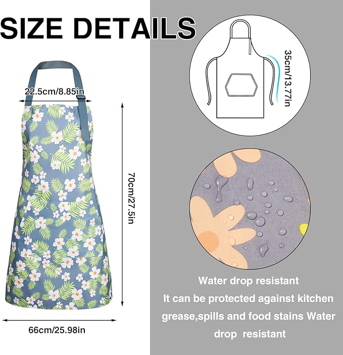 BOUMUSOE 3 Pack Floral Aprons with Pocket, Blooming Womens Aprons Waterproof Adjustable Cooking Aprons for Kitchen Gardening and Salon