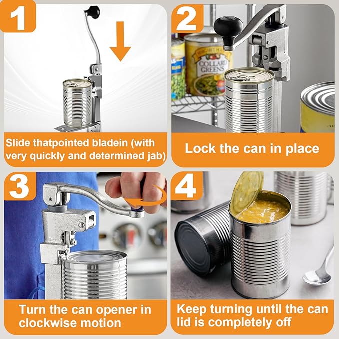 Commercial Can Opener Heavy Duty, Manual Tabletop Can Opener with 2 Blades and Plated Steel Base, Industrial Cans Opener Fits Big 10 Cans Up to 11" Tall for Restaurants/Hotels/Bars