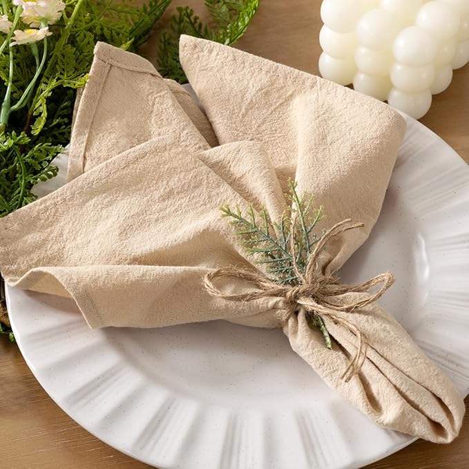 Socomi Cloth Napkins Champagne Easter Spring Washable Reusable Bulk Linen Cotton Napkins Set of 20 17"x17" for Wedding Party Bridal Baby Shower Birthday Dining Table Decorations