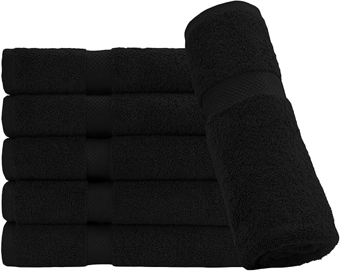 HERCULEAN Premium Bath Towels 24 x 48 Pack of 6 | Quick Dry and Highly Absorbent | 100% Cotton Terry Towels for Bathroom - Perfect for Shower - Pool and Spa - Luxury Soft Towels - Black