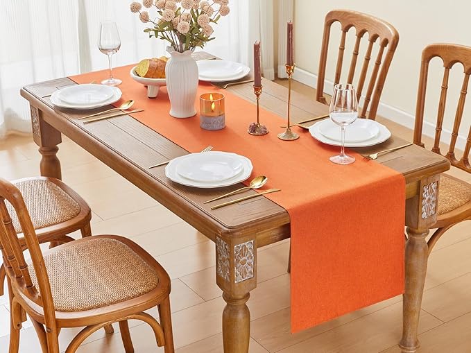 YATOJUZI Orange Table Runner Seasonal Autumn Kitchen Dining Coffee Table Decoration 72 Inches Long Waterproof Farmhouse Rustic Table Runner Halloween Home Wedding Party Decor 16x72Inch