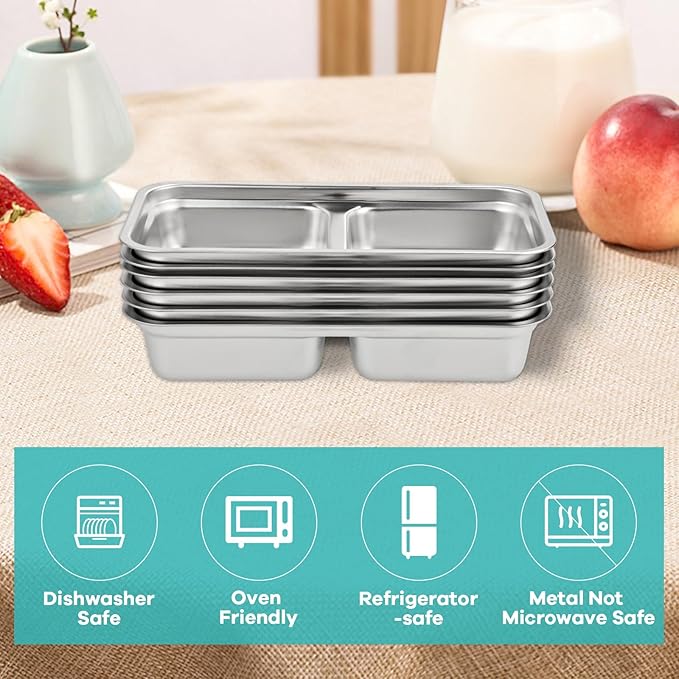 YEXEXINM 8 Pcs 30 oz Bento Boxes, 2 Compartments 304 Stainless Steel Food Storage Containers Snack Boxes with Leakproof Lids, Divided Meal Prep Lunch Box Food Container Dishwasher Safe