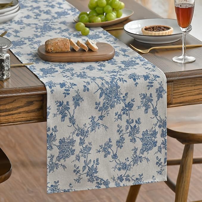 Artoid Mode Monochrome Sketch Branch Toile Textures Chinoiserie Cotton Dark Grey Table Runner, Seasonal Retro Vintage Kitchen Dining Table Decoration for Home Party Decor 13x90 Inch