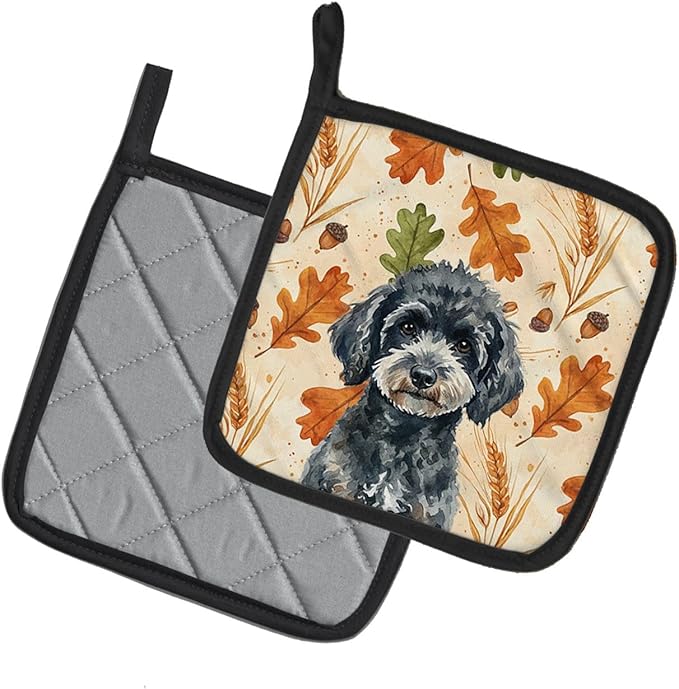 Caroline's Treasures Miniature Black Poodle Heirloom Fall Pair of Pot Holders Pair 7.5x7.5 Quilted Insulated Hot Pads Decorative Kitchen Gift Made in USA