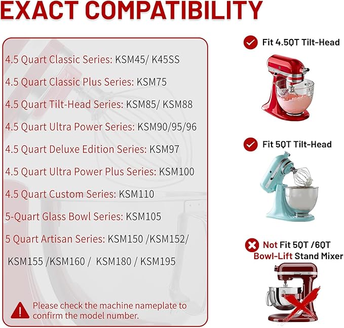 K45WW 6 Wire Whip Attachment for KitchenAid 4.5 5 Quart Tilt-Head Stand Mixer, Dishwasher Safe, Stainless Steel Whisk for Kitchen Aid Mixer Accessory Replacement Parts