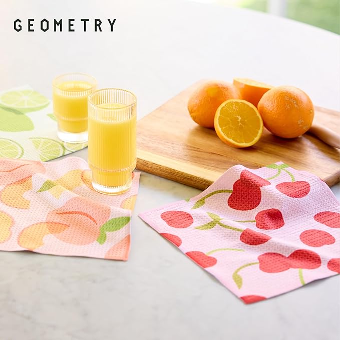 GEOMETRY Kitchen Dish Cloths - Spring & Summer Collection - Premium Dishcloths with Geoweave - Absorbent & Fast Drying Kitchen Towels - Lemon Delight, 10" x 10" - 3-Pack