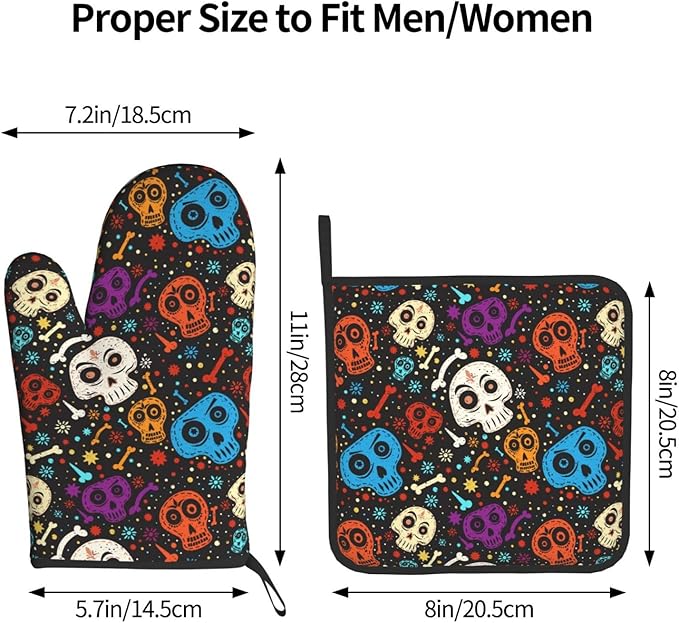 Skull and Floral Oven Mitts and Pot Holders Heat Resistant Oven Mitts Safe for Baking Cooking BBQ