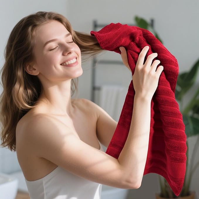 Jacquotha Red Hand Towels for Bathroom Ribbed - Set of 2, Decorative Cotton Textured Towels, 13x29 Inches