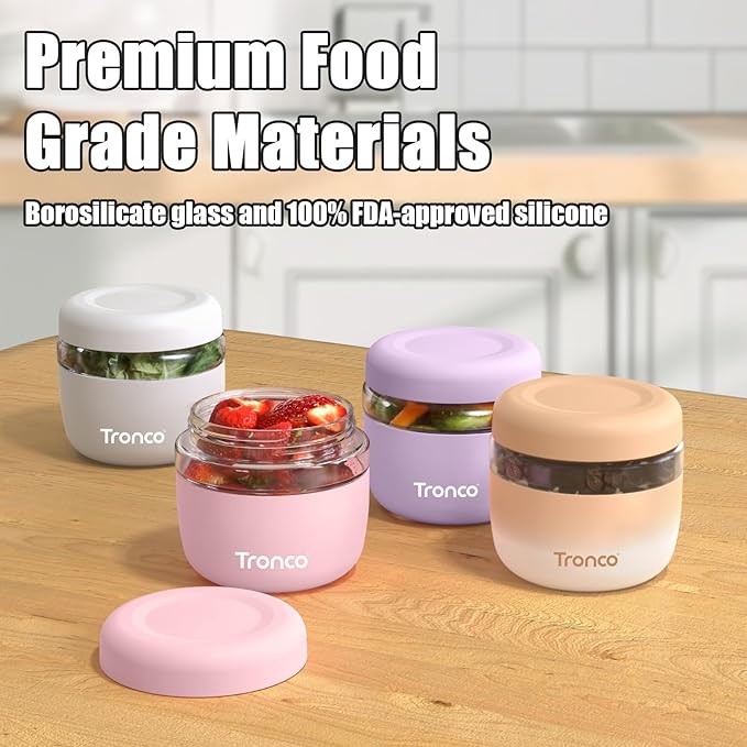 Tronco 24 oz Glass Food Storage Containers with Lids, Airtight, Leak & Spill Proof Glass Lunch Bowls for Meal Prep, Salad, Yogurt, Soup & Stew, Microwave & Dishwasher Safe, BPA-Free, Set of 1