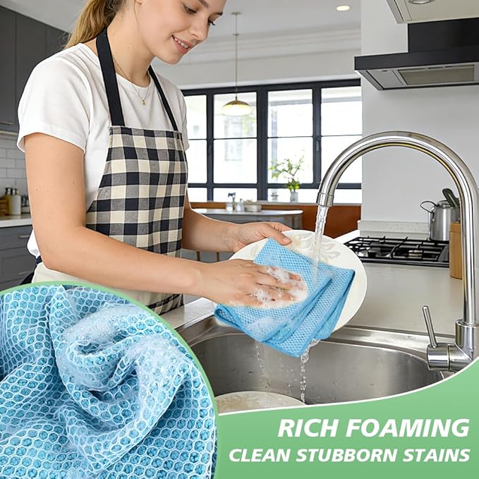 SINLAND Microfiber Dish Cloth for Washing Dishes Dish Washing Rags Best Kitchen Washcloth Cleaning Cloths Wash Cloths with Poly Scour Side 12Inchx12Inch 10 Pack Blue