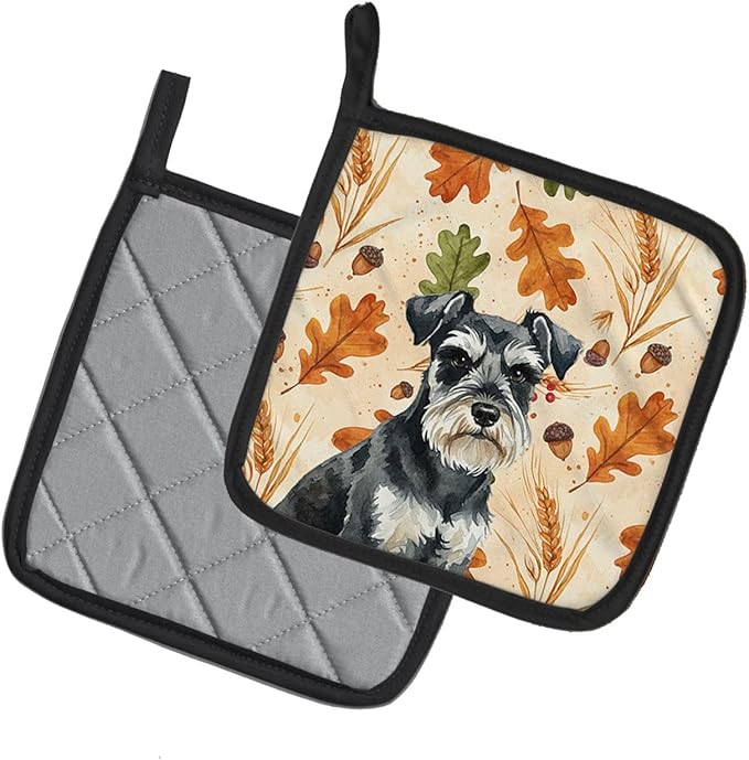 Caroline's Treasures Black & Silver Miniature Schnauzer Heirloom Fall Pair of Pot Holders Pair 7.5x7.5 Quilted Insulated Hot Pads Decorative Kitchen Gift Made in USA
