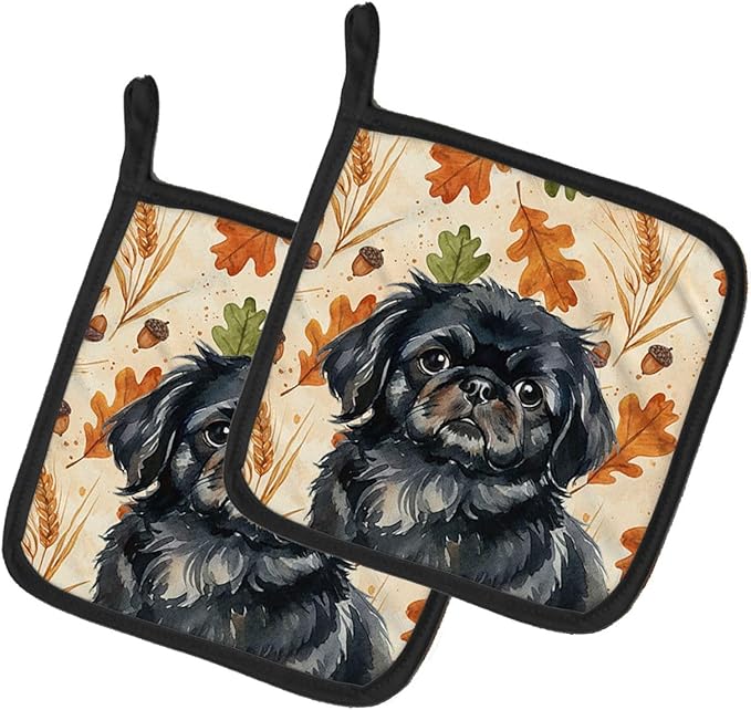 Caroline's Treasures Black Pekingese Heirloom Fall Pair of Pot Holders Pair 7.5x7.5 Quilted Insulated Hot Pads Decorative Kitchen Gift Made in USA