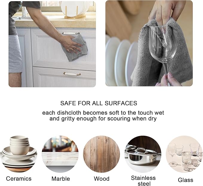 kimteny Kitchen Cloth Dish Towels, 13x28 Inches Premium Dishcloths, Super Absorbent Coral Velvet Microfiber Cleaning Cloths, Fast Drying Rags for Washing Dishes (13x28-8 Pack, Grey)