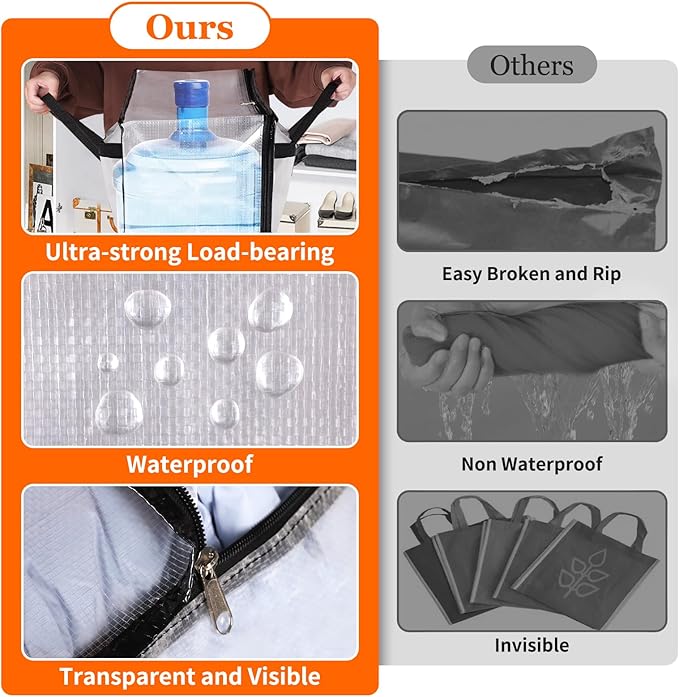 TasticTotes 6 Pack Clear Storage Bags for Comforter, Clothes & Bedding, Plastic Blanket Storage with Zipper and Handle, Moving Bags, Closet Organizer and Under-Bed Storage (90L)