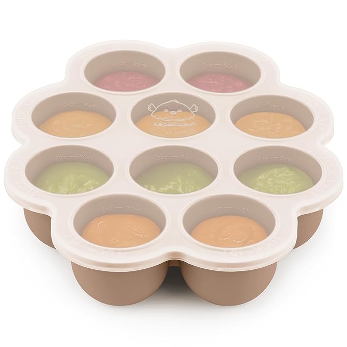 KeaBabies Silicone Food Freezer Trays with Lid, 2oz x 10 Pods Baby Food Storage Containers, Easy Puree Meal Prep, Breast Milk Silicone Freezer Molds, Dishwasher, Microwave Safe, BPA-Free (Chai Latte)
