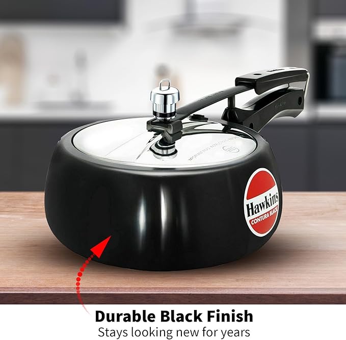 Hawkins 3.5 Litre Contura Black Pressure Cooker, Hard Anodised Inner Lid Cooker, Handi Cooker, Black (CB35)