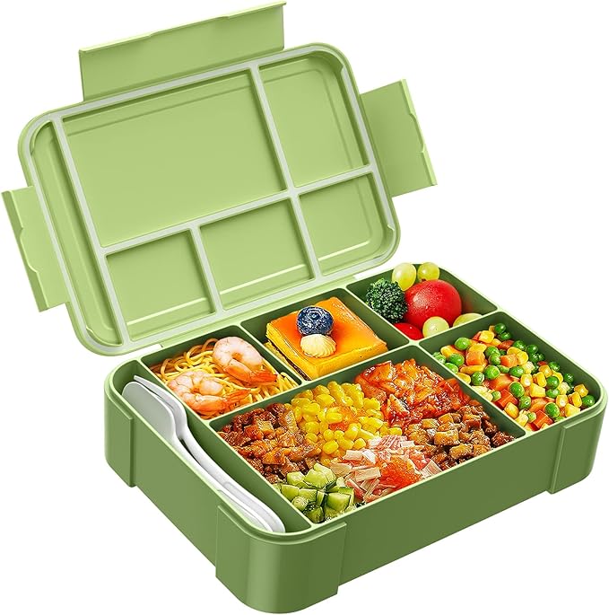 Jelife Bento Box Kids Lunch Box - 1450ml Large Leakproof 6 Compartments Kids Lunchbox Toddler Bento Box with Utensils for School, Book-Style Reusable Lunch Snack Containers for Daycare