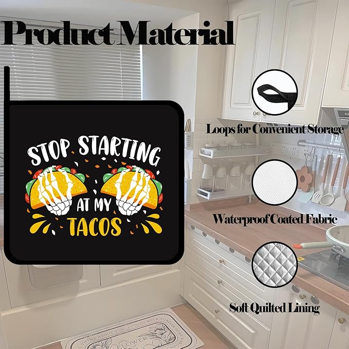Tacos Pot Holders Set of 2,Kitchen Heat Resistant Potholder for BBQ Cooking Baking,Food Hot Pad for Women Men