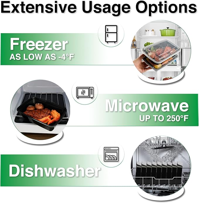 Meal Prep Containers Reusable 50 Pack-32 oz Food Storage Containers with Lids To Go Food Containers Takeout, Microwave Dishwasher Freezer Safe, Stackable, BPA Free, Plastic (Black)