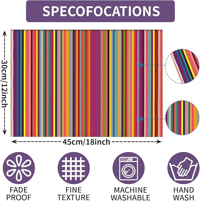 Niviy Bright Colorful Striped Placemats Set of 6, 12x18 Inch Rainbow Colored Geometric Pattern Table Mats for Holiday Party Kitchen Dining Room Decoration