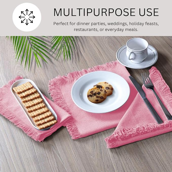 Cloth Dinner Napkins 100% Cotton Set of 6 - Soft Durable Reusable Table Napkins - for Dining Weddings Parties Holidays Easter and Everyday Use - Large 20x20 Inch Cloth Napkins Baby Pink