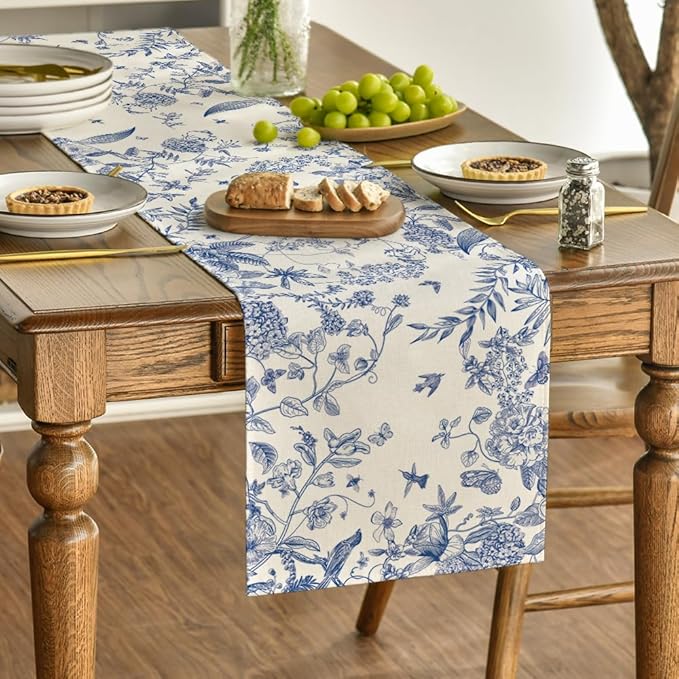Artoid Mode Monochrome Sketch Birds and Flowers Spring Table Runner, Summer Seasonal Fall Kitchen Dining Table Decoration for Home Party Decor 13x90 Inch
