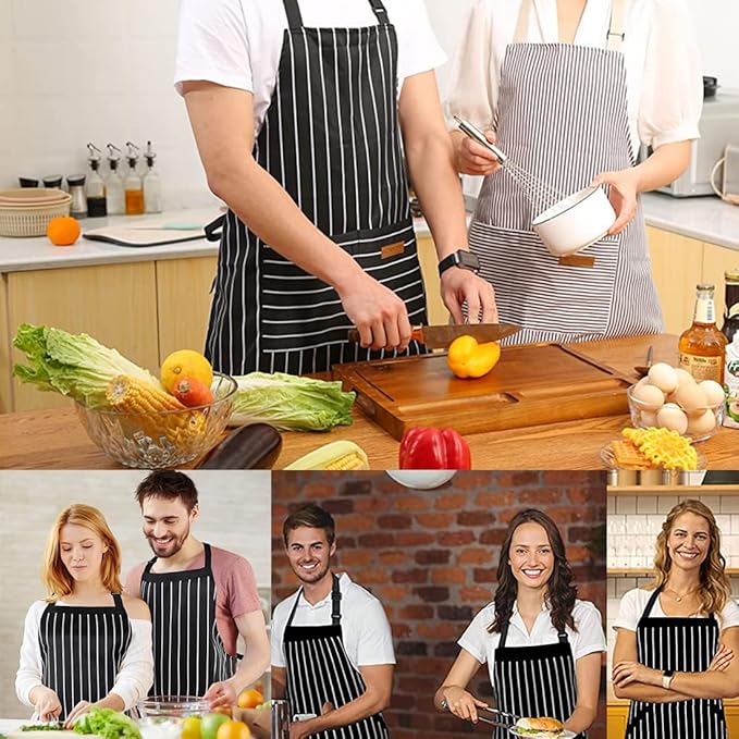 RUIBOLU Adjustable Bib Apron with 2 Pockets Cooking Kitchen Cotton Aprons for Women Men Chef Restaurant BBQ Painting