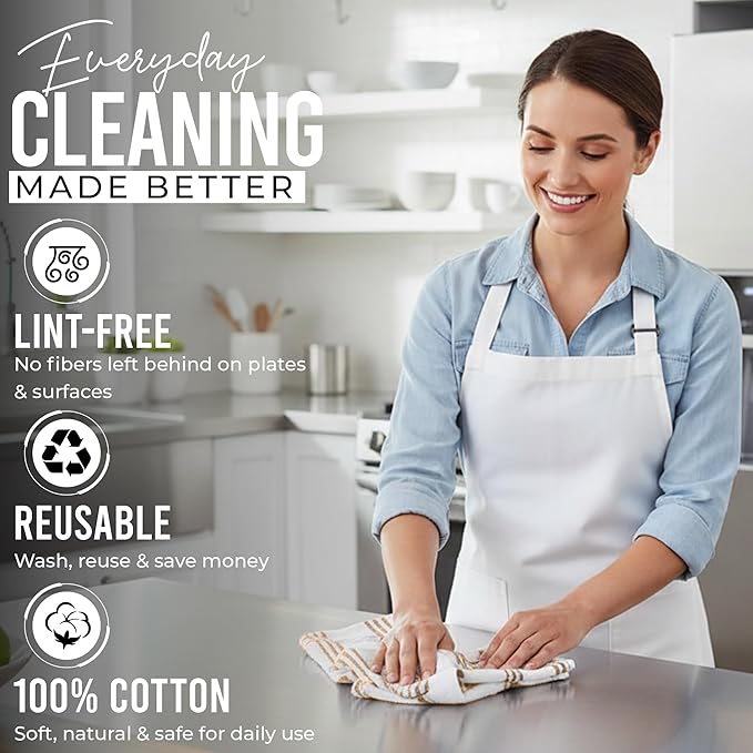 RIVERSIDE Pack of 12 Premium Kitchen Towels 16 x 26 Inches, 100% Cotton Kitchen Hand Towels, Super Soft and Highly Absorbent Dish Towels for Kitchen (Tan)
