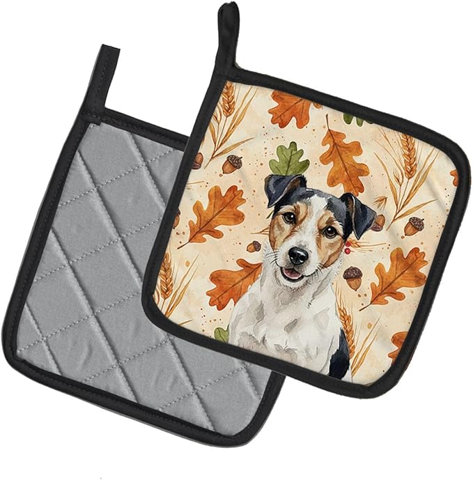 Caroline's Treasures Parson Russell Terrier Heirloom Fall Pair of Pot Holders Pair 7.5x7.5 Quilted Insulated Hot Pads Decorative Kitchen Gift Made in USA