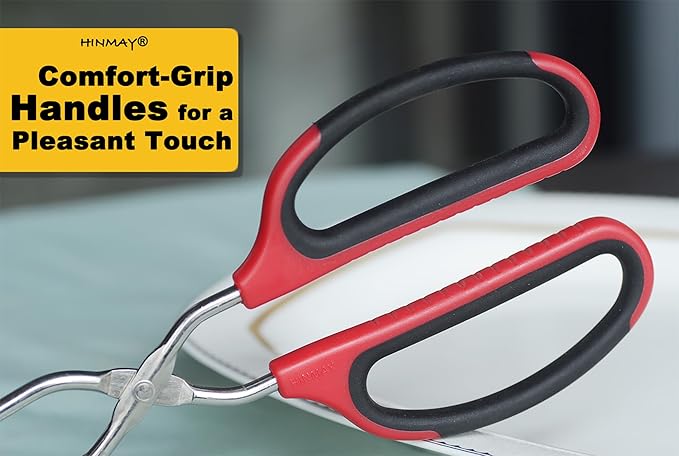 HINMAY Stainless Steel Kitchen Scissor Tongs Set for Cooking, Grilling & Serving, 3-Piece with Red Handle (10/12/16 Inch)