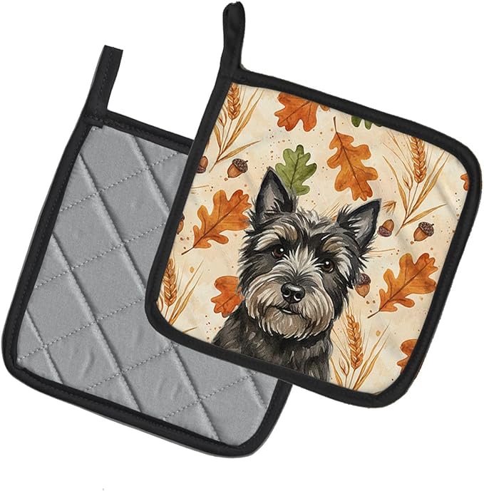 Caroline's Treasures Black Cairn Terrier Heirloom Fall Pair of Pot Holders Pair 7.5x7.5 Quilted Insulated Hot Pads Decorative Kitchen Gift Made in USA