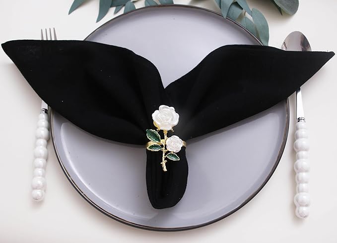 Cotton Fall Cloth Napkins Set of 12, 16’’x16’’, Dinner Cloth Napkins Washable Bulk with Hemmed Edges, for Hotel Restaurant, Wedding, Thanksgiving (Black)