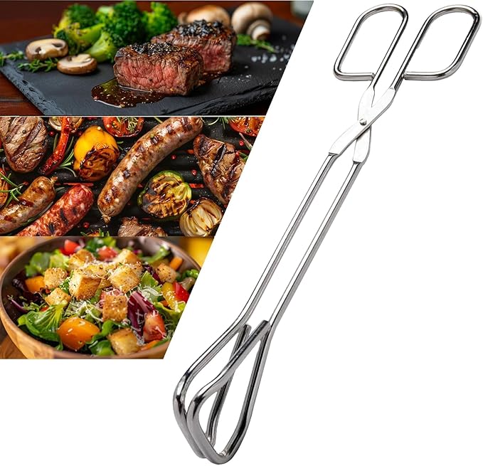 Hiash 11" Heavy Duty Stainless Steel Kitchen Scissor Tongs with Comfortable Ergonomic Grip, Heat Resistant Tongs for Cooking & BBQ, Set of 2