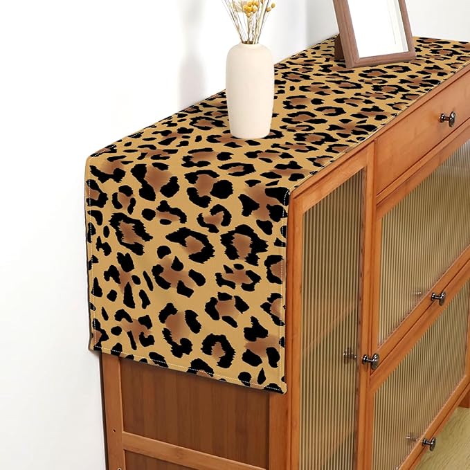 Leopard Print Party Decorations Cheetah Table Runner Jungle Animal Theme Birthday Decor Dining Room Home Kitchen Island Decor (13" x 108")