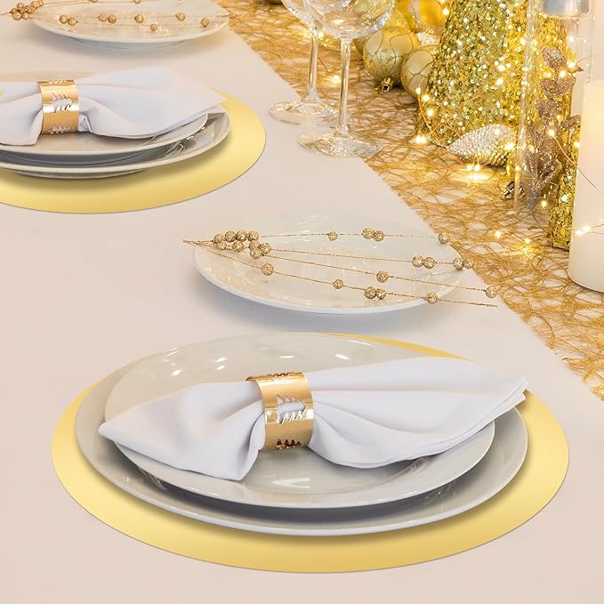 Tioncy 100 Pcs Gold Round Paper Placemats Gold Decorative Disposable Placemats Table Mats for Dining Wedding Table Decoration Home Banquet New Years Festive Party Birthday Holiday