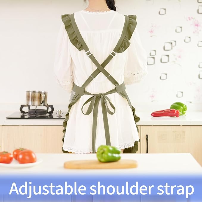 Pinknoke Vintage Pinafore Apron Dress for Women with Pockets Cute Floral Chef Aprons for Kitchen Cooking Baking Gardening