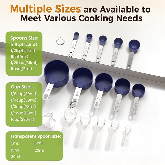 16PCS Measuring Cups and Spoons Set, Measuring Spoon Set with Metric and US Measurements, Fits for Measuring Dry and Liquid (Blue)