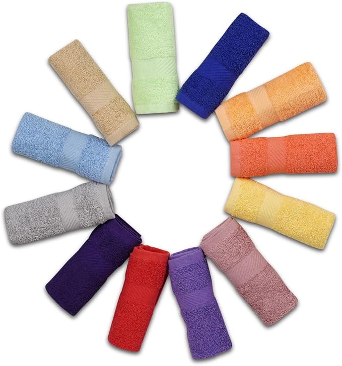 ZUPERIA 100% Cotton Bath Wash Cloths 24 Pack - 12" x 12"- Highly Absorbent Soft Washcloths for Face, Gym Towels, Hotel Spa Quality, Reusable Multipurpose (Dark, Light & Bright Colors)