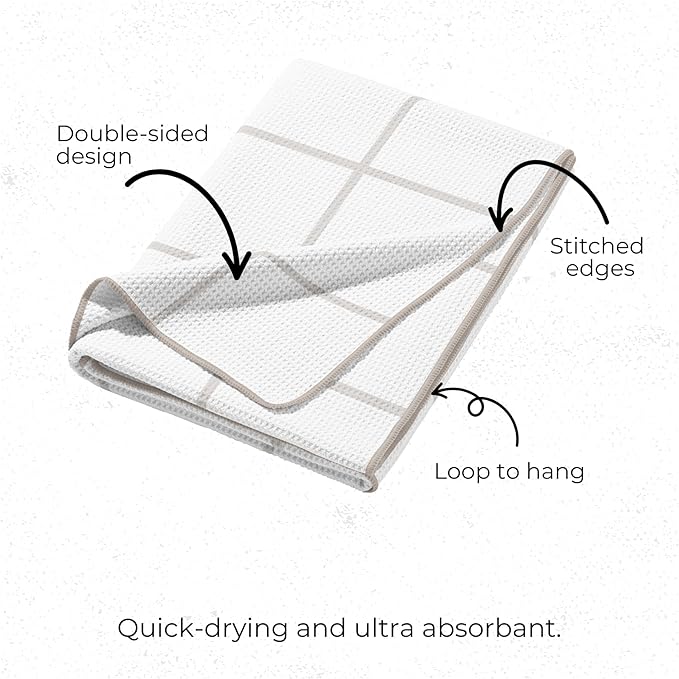 HALL & PERRY Kitchen Tea Towel, Ultra Soft, Quick Dry Microfiber Dish Cloths - 18"x30" Premium Quality Waffle Towel - Stripes and Plaid, Taupe (1, Cambria)