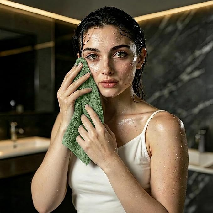 RIVERSIDE Pack of 24 Wash Cloths for Showering, 12 x 12 Inches, Super Soft & Absorbent, 100% Cotton Washcloths Premium Quality Flannel Face Cloths for Bathroom, Gym, Spa (Sage Green, 24 Pack)