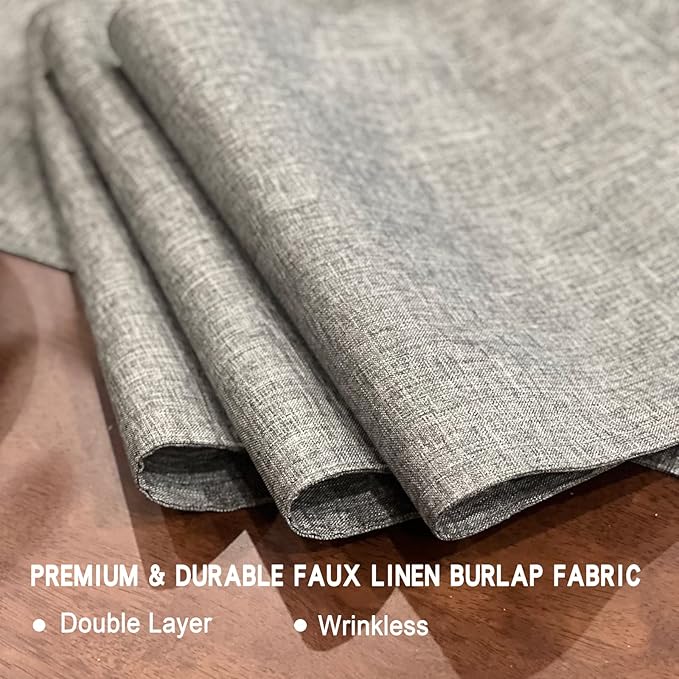 Table Runner and Placemats Set of 6 for Kitchen Dining Table Farmhouse Style Thick Cotton Linen Double Layer Heat Resistant Washable Table Runner Place Mats Set/ Grey