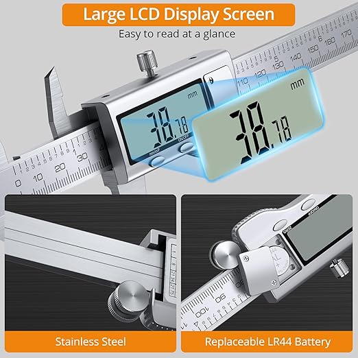 Neoteck 8 inch Digital Caliper and Feeler Gauge Set Stainless Steel LCD Display Digital Caliper Measuring Tool with Fraction/Inch/MM Conversion Used for Inside,Outside Diameter,Depth,Step Measurement