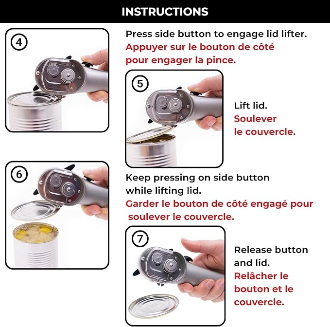 Starfrit Securimax Auto Can Opener - Patented Safe Edge Technology with Lid Lifter - Leaves No Sharp Edges on Lid & Can - Heavy Duty Non-Slip Knob - Grey