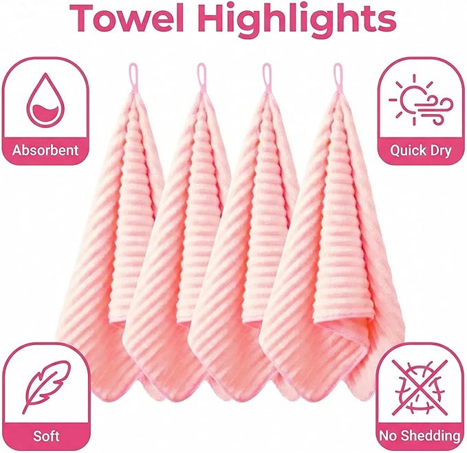 4PCS Pink Microfiber Hand Towels for Bathroom Christmas Decorations Quick Dry Small Towel Set Bathroom Kitchen 14 x29.6inch