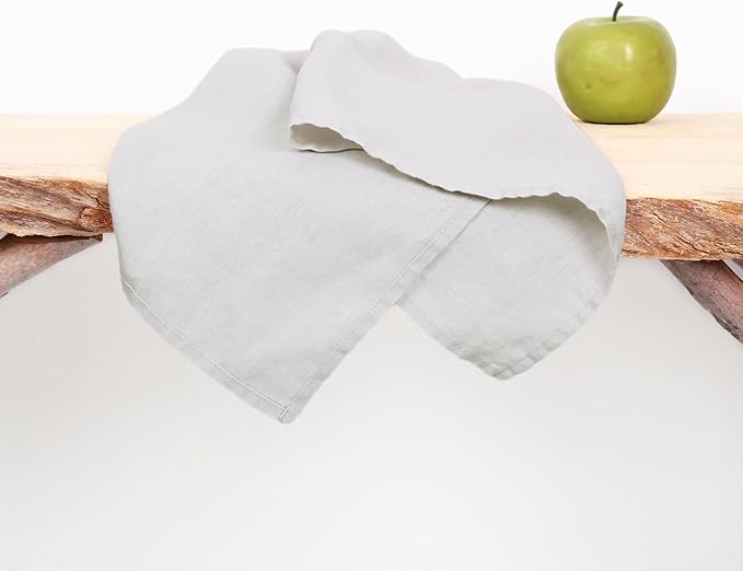 100% Linen Tea Towels - 14 x 28 Inch Pure French Linen Kitchen Dish and Hand Towels (Set of 4) (Light Grey)