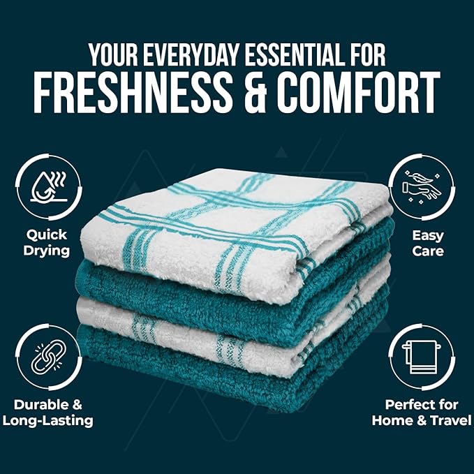 DAN RIVER Premium Dish Cloth 100% Cotton 12 X 12 Inches |Pack of 8|-Ultra Soft Tea Towels-Highly Absorbent Kitchen Rags-Terry Dishcloth for Kitchen and Household Cleaning |Teal|