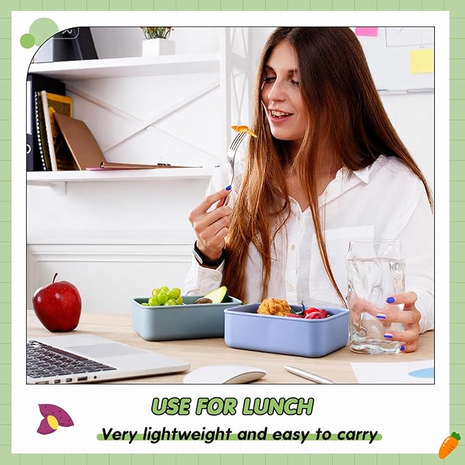 Layhit 4 Pcs Silicone Bento Box for Adults, 27 oz Bento Lunch Container Reusable 2 Compartment Lunchable Food Container for Women Men, Leak Proof Microwave Dishwasher Freezer Safe (Dark Colors)